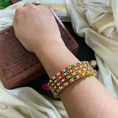 Thin Silk Thread Kundan Bangle-Red-Square and Dot-G4944