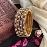 Thin Silk Thread Kundan Bangle-Blue-Square and Dot-G4943