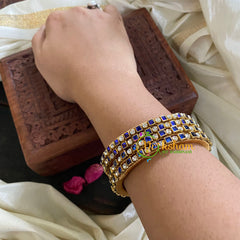 Thin Silk Thread Kundan Bangle-Blue-Square and Dot-G4943