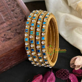 Thin Silk Thread Kundan Bangle-Blue-Square and Dots-G4941