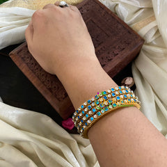 Thin Silk Thread Kundan Bangle-Blue-Square and Dots-G4941