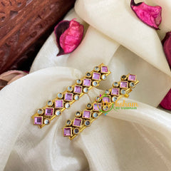 Kundan Hair Clip- Pink DIce and Dot-H170