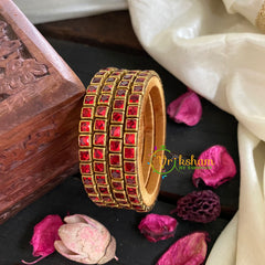 Kids Silk Thread Kundan Bangle-Red -G4925