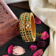 Kids Silk Thread Kundan Bangle-Kada -Green-G4913
