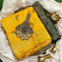 Yellow Semi Benarasi Saree -VS1652