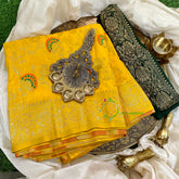 Yellow Semi Benarasi Saree -VS1652