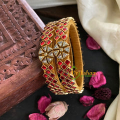 Kids Silk Thread Kundan Bangle-Kada-Red-G4906