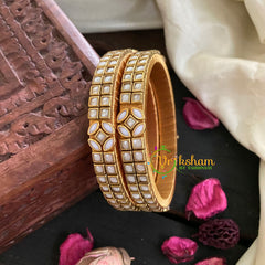 Kada Kundan Bangle -White Bar Matt-G4873