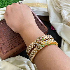 Kada Kundan Bangle -White Matt Star-G4871