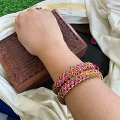 Kada Kundan Bangle - Hot Pink Ring -G4868