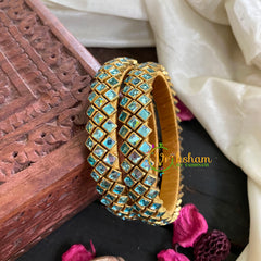 Kada Kundan Bangle -Light Blue Ring-G4865