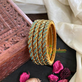 Thin Silk Thread Kundan Bangle-Turquoise Blue-G4936