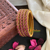 Thin Silk Thread Kundan Bangle-Peach Waves-G4937
