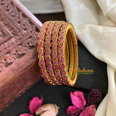 Thin Silk Thread Kundan Bangle-Peach Waves-G4937