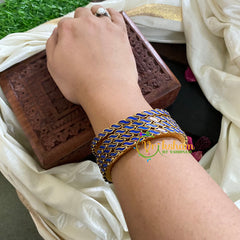 Thin Silk Thread Kundan Bangle-Blue Waves-G4935