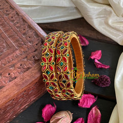 Kada Kundan Bangle -Red Green-G4816