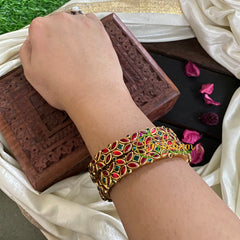 Kada Kundan Bangle -Red Green-G4816