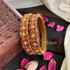 Kada Kundan Bangle -Red Yellow-G4804
