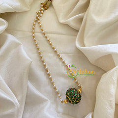 Kemp Rudraaksh Pendant Pearl Neckpiece - Green-G7156