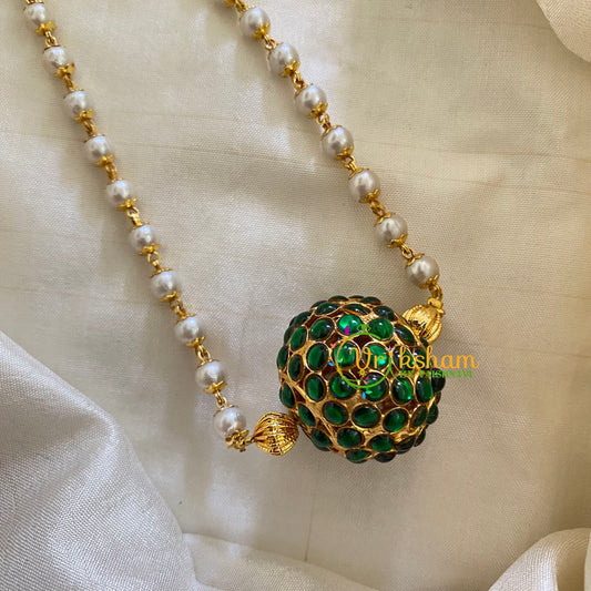 Kemp Rudraaksh Pendant Pearl Neckpiece - Green-G7156