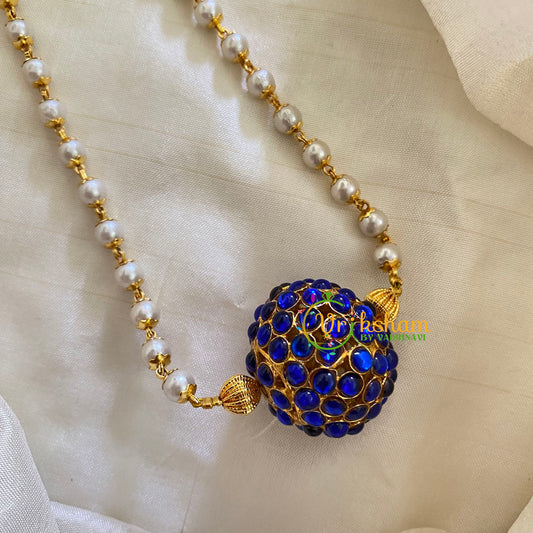Kemp Rudraaksh Pendant Pearl Neckpiece - Blue-G7152