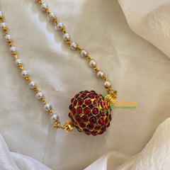 Kemp Rudraaksh Pendant Pearl Neckpiece - Red-G7157