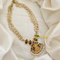 Traditional Kemp Lakshmi Pendant Pearl Neckpiece-Blue Green-G7194