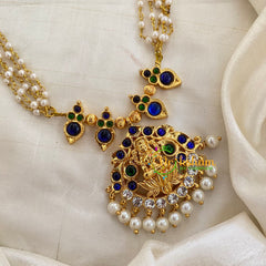 Traditional Kemp Lakshmi Pendant Pearl Neckpiece-Blue Green-G7194