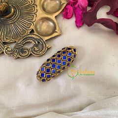 Silk Thread Kundan Saree Pin -Blue-Shell-G9403