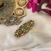 Silk Thread Kundan Saree Pin -Red Green -Floral-G9404