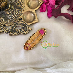 Silk Thread Kundan Saree Pin -Orange White -Dots and Lines-G9243