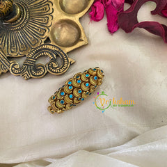 Silk Thread Kundan Saree Pin -Green Light Blue-Deep-G9246