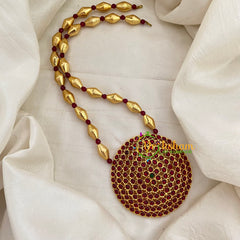 Traditional Red Kemp Chakra Pendant Dolki Bead Neckpiece-G7164