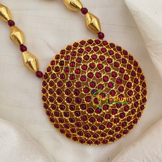 Traditional Red Kemp Chakra Pendant Dolki Bead Neckpiece-G7164