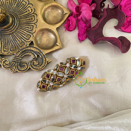 Silk Thread Kundan Saree Pin -Purple White -G9365
