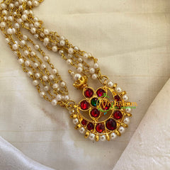Chandran Pendant Pearl Style Short Neckpiece - Red-G7190