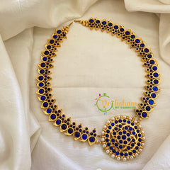 Traditional Kemp Neckpiece with Suryan Pendant-BLUE-G7197