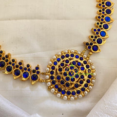 Traditional Kemp Neckpiece with Suryan Pendant-BLUE-G7197