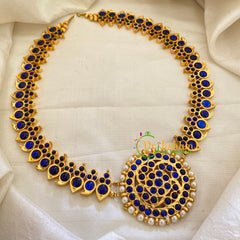 Traditional Kemp Neckpiece with Suryan Pendant-BLUE-G7197