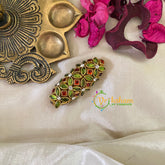 Silk Thread Kundan Saree Pin -Light Green Red Floral-G9424