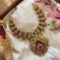 Antique Gold Peacock 1 gm gold Neckpiece-Mid Length-G9441