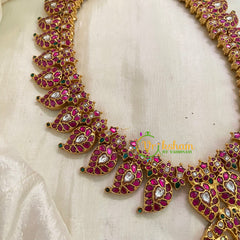 Exquisite Jadau Kundan Maanga Neckpiece - Pastel Green Bead -J944