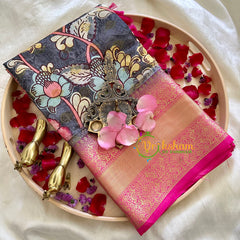 Grey Kalamkari Saree -Semi Soft Silk Saree-VS871