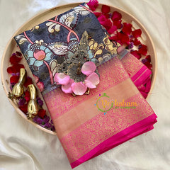 Grey Kalamkari Saree -Semi Soft Silk Saree-VS871