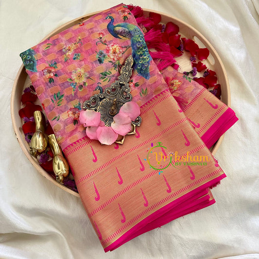 Light Pink Kalamkari Saree -Semi Soft Silk Saree -VS874