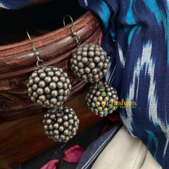 Oxidized German Silver Round Ear Drops -S402