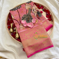 Light Pink Kalamkari Saree -Semi Soft Silk Saree-VS883