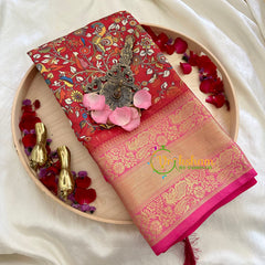 Red Kalamkari Saree -Semi Soft Silk Saree-VS884