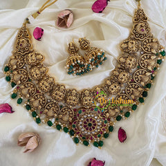 Premium Lakshmi Temple Short Neckpiece-Green Bead-G5930
