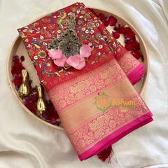 Red Kalamkari Saree -Semi Soft Silk Saree-VS884